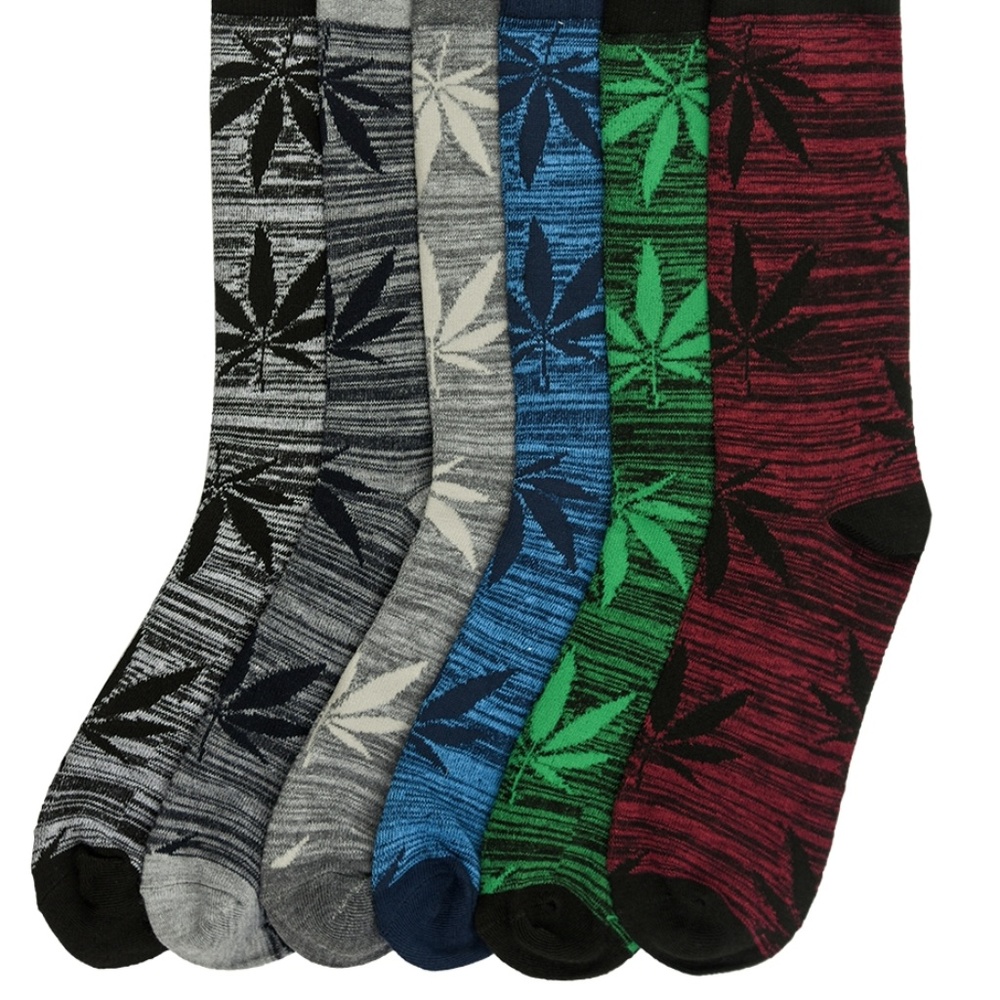 MEN'S SPACE DYE LEAF DESIGN CREW SOCKS  6 PACK